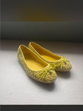 ASOS Yellow Tweed Bow Ballet Flats